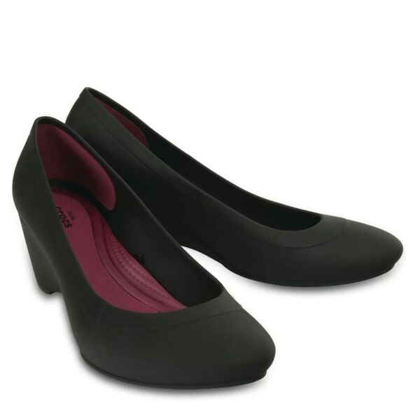 CROCS WOMEN'S LINA WEDGE ROUND TOE SLIP-ON SHOES - Picture 16 of 16